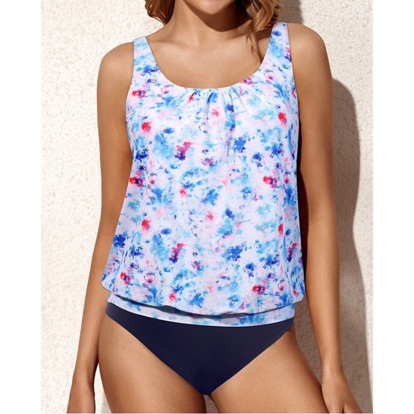 NWT ✨ Plus Size Watercolor Tie Dye Tankini 2 Piece Boutique Swimsuit - Picture 5 of 7